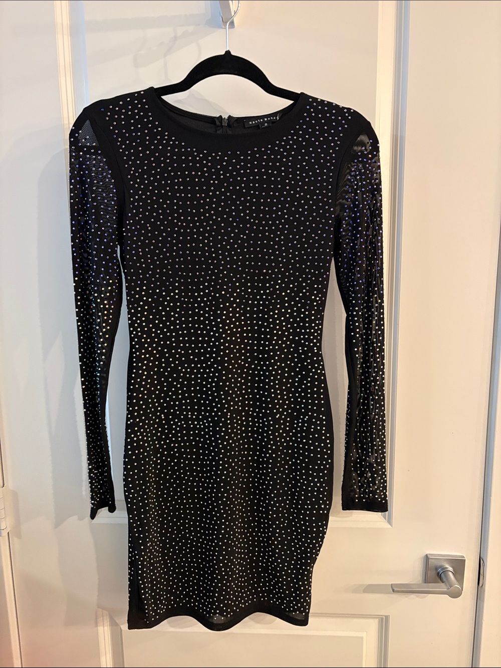 Black Long-Sleeve Rhinestone Bodycon Dress